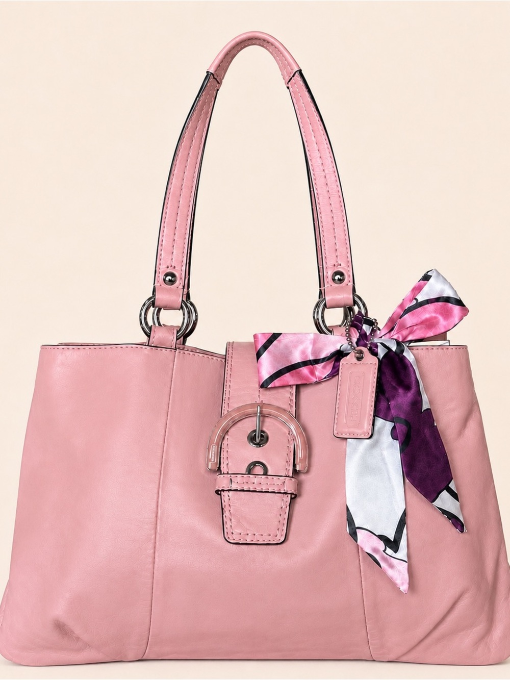 Coach Pink Leather Soho Shoulder Bag Y2K Minimal Soft Leather Silver Hardware